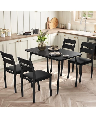 Dining Table Set for 4, 5-Piece Black Space-Saving Kitchen Table with Cushioned Chairs for Small Apartment Afternoon Tea