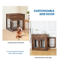 Medium/Large Engineered Wood Dog Crate Furniture, Indoor Dog Kennel Cage with Metal Double Doors, Decorative Pet End Table for Living Room