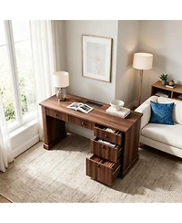 54" Fluted Home Office Desk with File Drawer, Charging Station, Modern Executive Computer Writing Desk for Study Room
