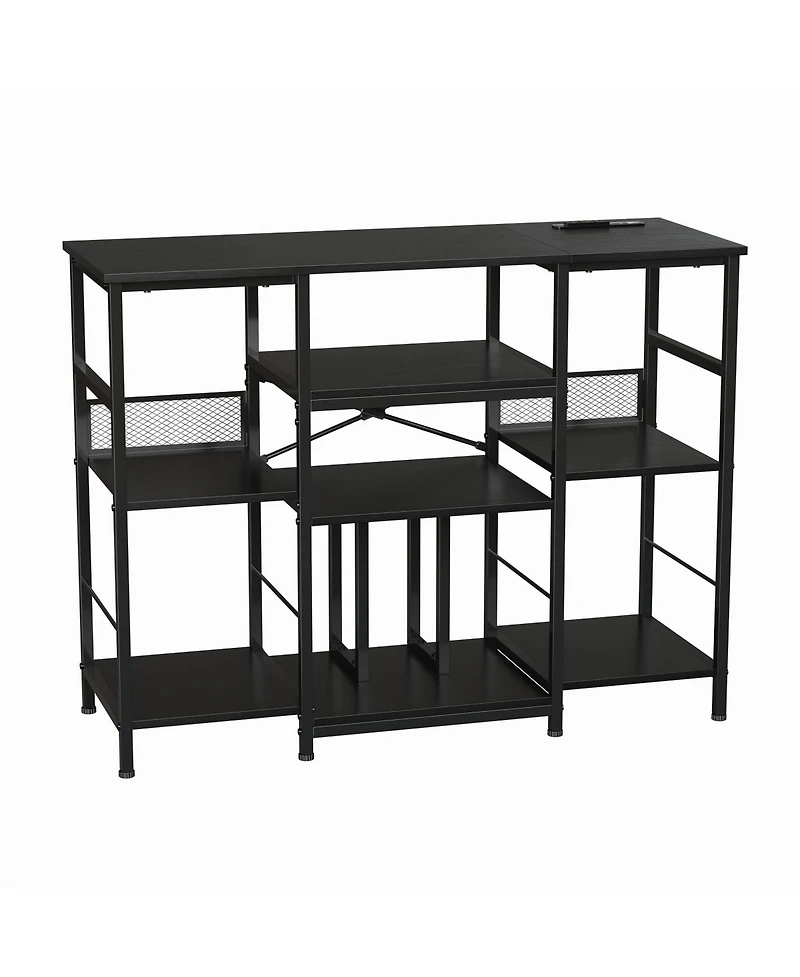 3-Tier Media Storage Shelf with Power Outlet, Record Player Stand, Cd Dvd Organizer Rack for Living Room Entertainment Space