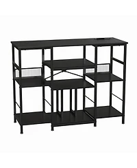 3-Tier Media Storage Shelf with Power Outlet, Record Player Stand, Cd Dvd Organizer Rack for Living Room Entertainment Space