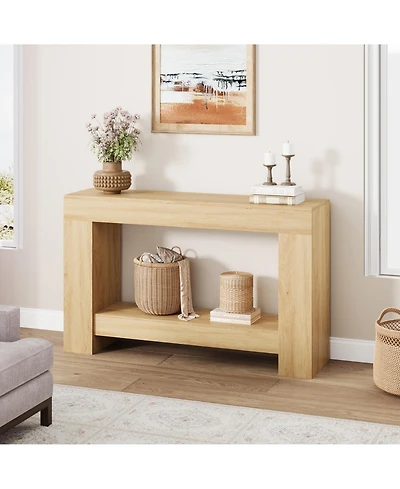 47.2" Farmhouse Console Table with H-Base, 2-Tier Entryway Sofa Table for Living Room,Natural Color
