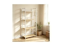 4-Tier Industrial Bookshelf, Metal and Wood Freestanding Open Display Rack with Anti-Fall Mesh Guard, Anti-Tip Kit for Home Office Bedroom Living Room