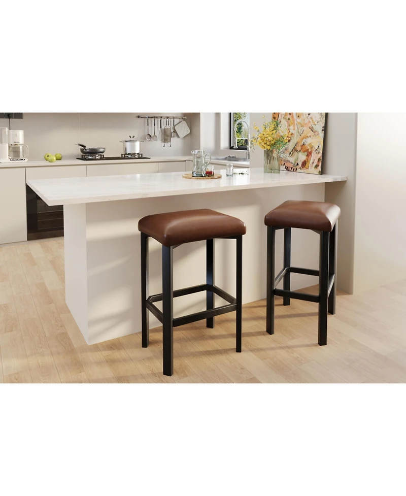 25 "H x 16 "W Set of 4/Set 2 Square Bar Stools with Pu Leather Seat and Metal Legs, Counter Height Barstools for Kitchen Island Dining Room, Brown
