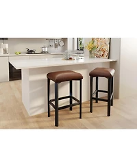25 "H x 16 "W Set of 4/Set 2 Square Bar Stools with Pu Leather Seat and Metal Legs, Counter Height Barstools for Kitchen Island Dining Room, Brown