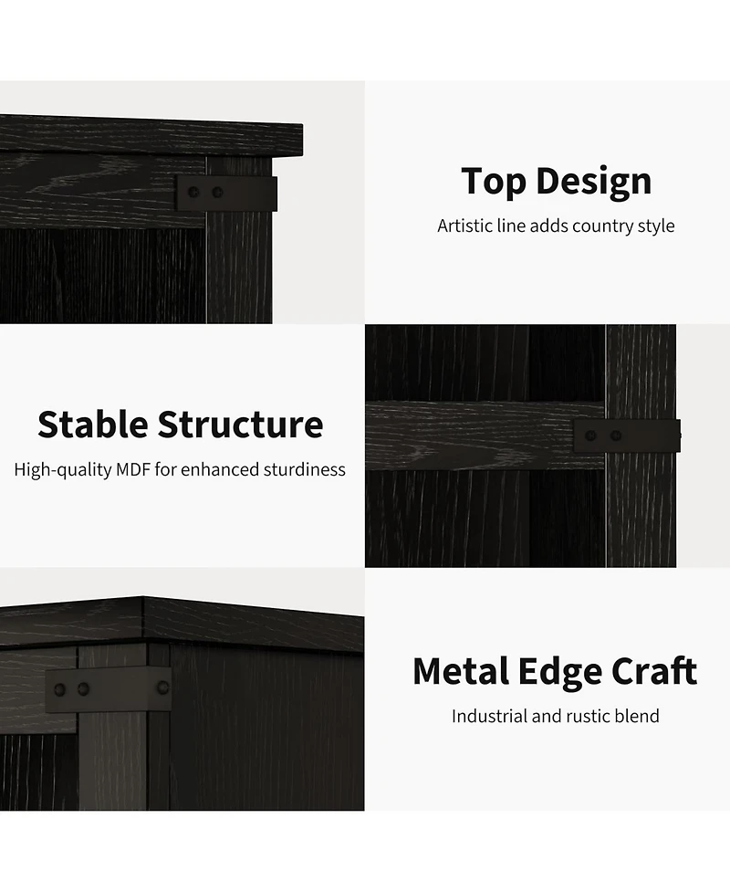 3-Tier Farmhouse Wooden Bookcase, Tall Open Bookshelf, Rustic Black, 40" H x 31.5" W x 12.8" D