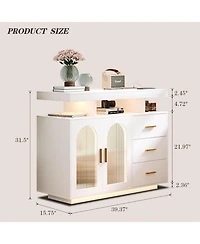 55 x 16 x 42 in 3 Door 3 Drawer Sideboard Buffet Cabinet, Engineered Wood Storage with Floating Look for Dining Room Living Room, White