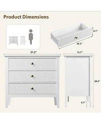 32 x 16 x 30 in Set of 2 Three Drawer Chest, Engineered Wood Dresser Cabinet with Vertical Grain for Bedroom Living Room, White