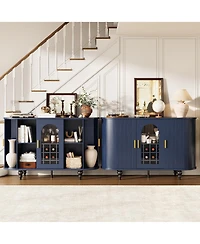 Bar Cabinet with Storage, Sliding Door Mid Century Modern Buffet Cabinet with Detachable Wine Rack and Glass Holder for Living Room, Kitchen, Entryway