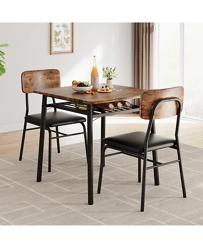 Dining Table for 2 with Storage Rack Small Kitchen Table Set with Upholstered Chairs Metal Frame Space Saving for Apartment Dining Room Small Space