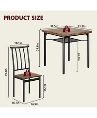 Dining Table Set 3 Piece with Wine Rack Rustic Brown Metal and Wood for Kitchen Apartment Small Space
