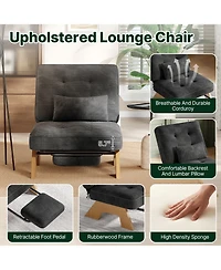 Accent Lounge Chair with Adjustable Backrest and Built-in Footrest Tufted Corduroy Armchair with Lumbar Pillow for Living Room Bedroom Reading Nook