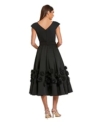 Mac Duggal Women's Belted Floral Rosette A-Line Midi Dress