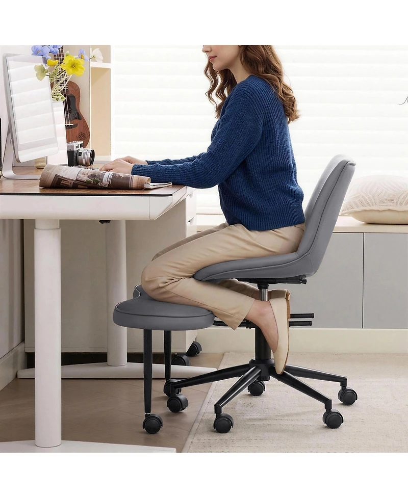 Office Chair, Ergonomic Criss Cross Legged Swivel Chair for Home Office | Meditation Kneeling Chair with Wheels, Lumbar Support for Study Yoga