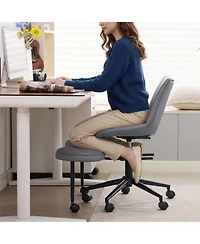 Office Chair, Ergonomic Criss Cross Legged Swivel Chair for Home Office | Meditation Kneeling Chair with Wheels, Lumbar Support for Study Yoga