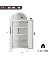 Arched Kitchen Pantry Cabinet, Farmhouse 5 Tier Display Shelf with Adjustable Shelf and 2 Large Glass Doors, Versatile Cupboard for Kitchen
