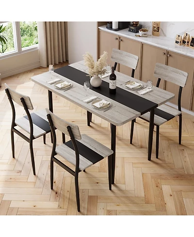 5-Piece Dining Table Set for 4, Compact Rectangular Kitchen Dining Room Table and Chair Set for Breakfast Nook, Afternoon Tea, Gray and Black