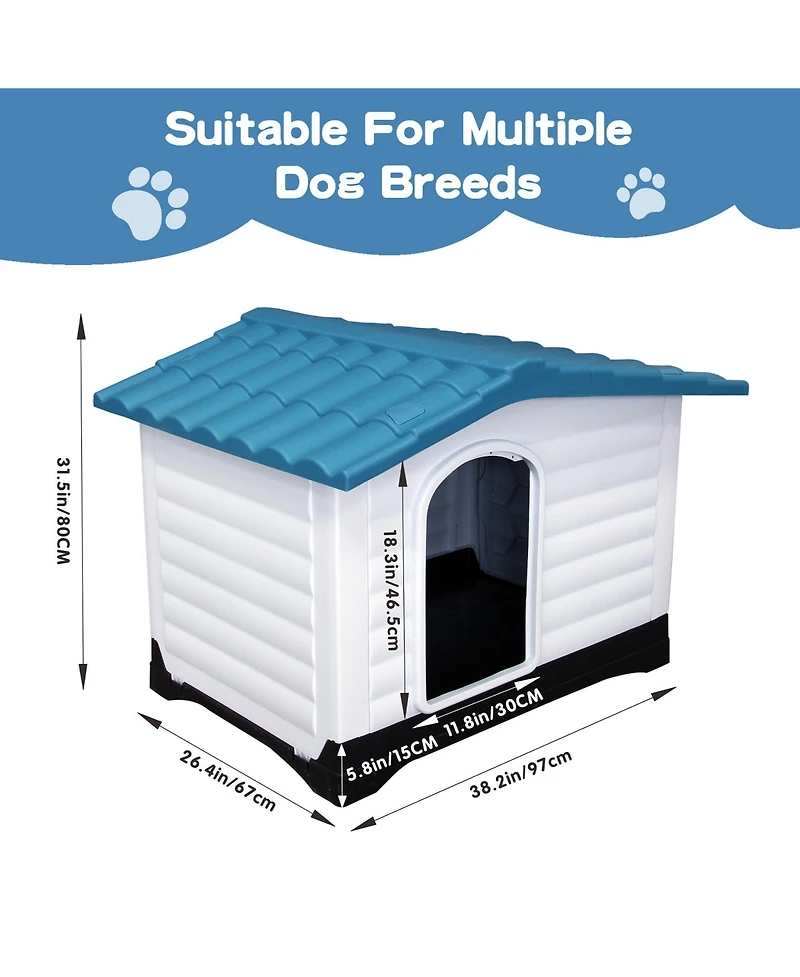 Small/Large Double Door Dog Crate, Indoor Outdoor Pp Pet House for Dogs, Weatherproof Kennel with Locking Doors