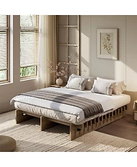 Minimalist Low Profile Platform Bed Frame, Noise-Free Slat Support, No Box Spring Needed