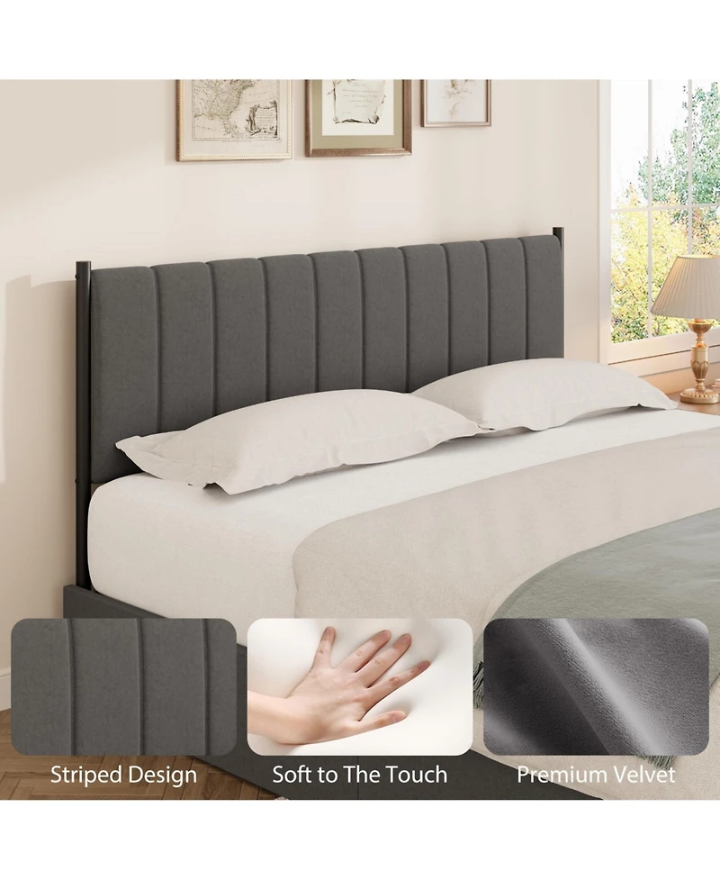 King Size Lift Up Storage Bed Frame, Linen Upholstered Platform Bed, Hydraulic System with Handle, No Box Spring Needed, Wood Slats Support