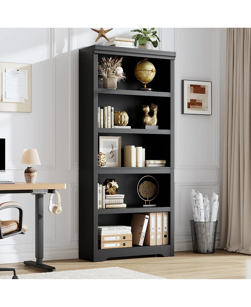 Modern 5-Tier Open Bookshelf, 69 in. Tall Mdf Floor Standing Storage Bookcase with Adjustable Shelves and Anti-Tip Kit for for Living Room Home Office