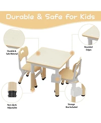 Height Adjustable Kids Table and 4 Chairs Set, Game Study Table with Graffiti Erasable Desktop, Non-Slip Legs for Playroom, Bedroom, Daycare