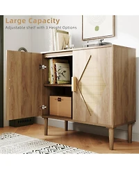 Accent Cabinets Set of 2, Rattan Sideboard Buffet Cabinet with Double Doors, Adjustable Inner Shelf, Storage Cabinet for Entryway, Living Room