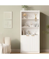 31.5 x 14 x 71 in Set of 2 Storage Cabinets with Doors and Crown Molding, Engineered Wood Tall Bookcase for Living Room Home Office, White