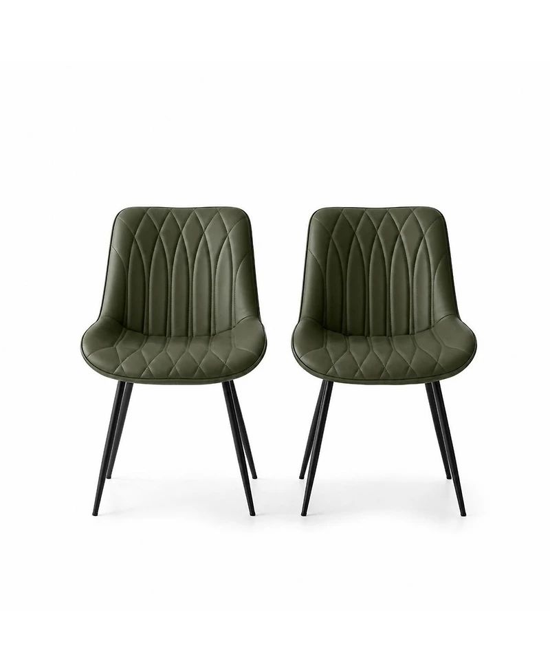 Dining Chairs Set of 2, Modern Upholstered Faux Leather Side Chairs with Thick Cushions and Metal Legs for Kitchen, Dining Room, Green
