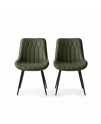 Dining Chairs Set of 2, Modern Upholstered Faux Leather Side Chairs with Thick Cushions and Metal Legs for Kitchen, Dining Room, Green