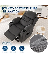 Oversized Chenille Power Lift Recliner with Heat, Massage and Memory Remote, Usb, Cup Holders,Grey