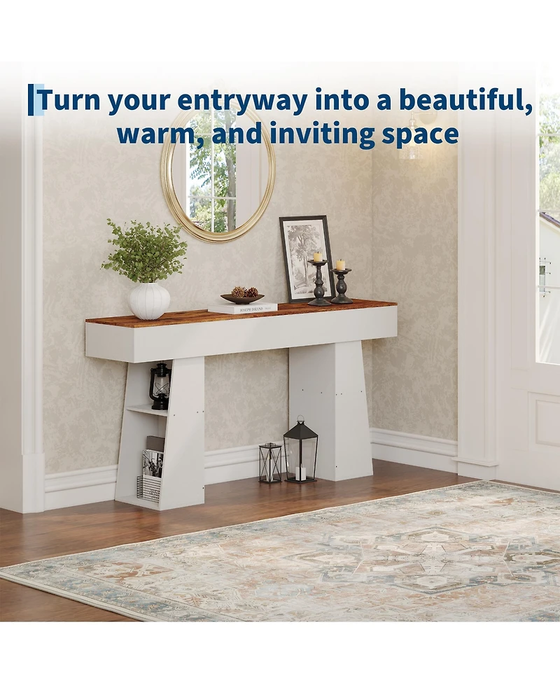 63" Entryway Table, Console Table for Entryway, Wood Sofa Table with Hidden Side Storage, Modern Hallway Table for Living Room, Foyer