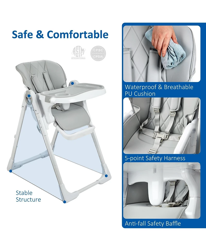 Baby High Chair, Multifunctional Infant Highchairs with Adjustable Height and Recline, Foldable Dining Chair for Babies and Toddlers