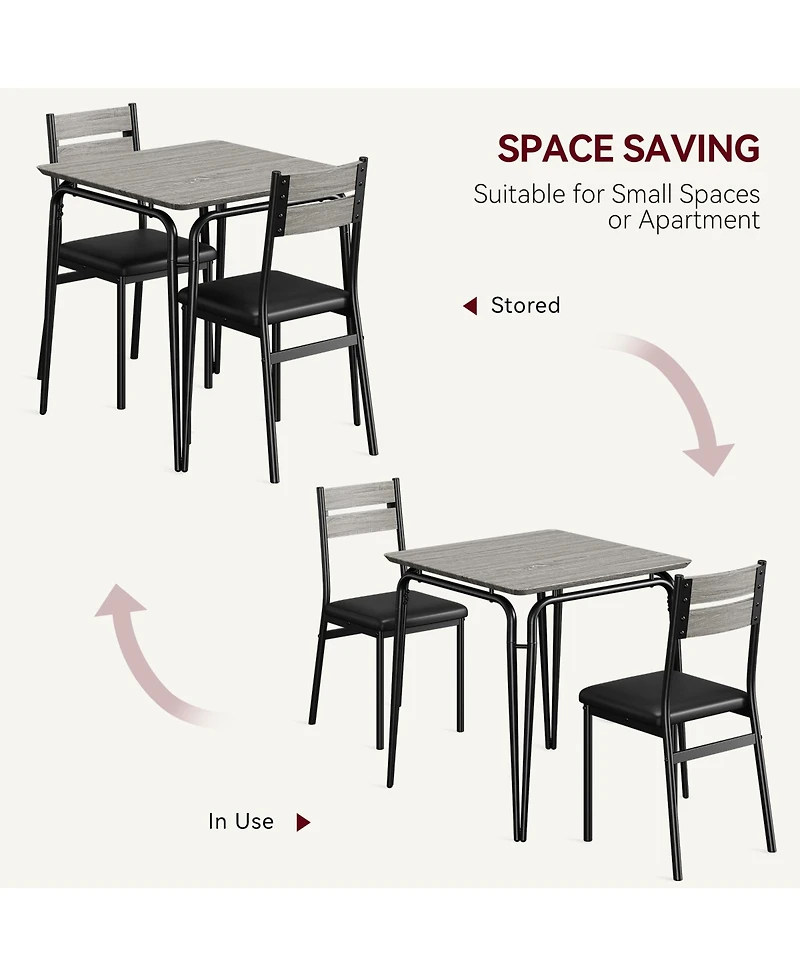 Kitchen Table and Chairs Set of 3 Square Dinette with Cushioned Seats Space Saving Compact Design for Small Apartment Dining Room Breakfast Nook