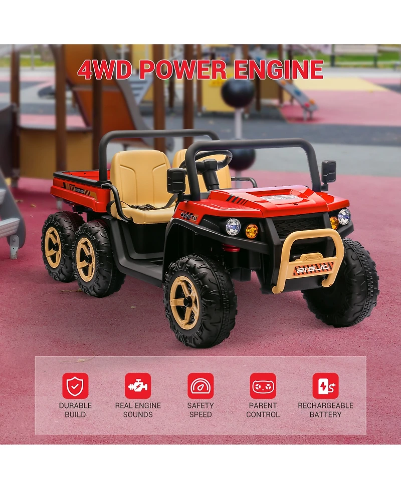6 Wheel Kids Ride On Utv with Rear Cargo Bed, 2-Seater Electric Kids Vehicle with Remote Control, Off-Road Toy Car Equipped with Safety Toy Shovel