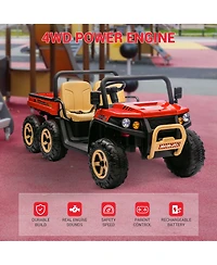 6 Wheel Kids Ride On Utv with Rear Cargo Bed, 2-Seater Electric Kids Vehicle with Remote Control, Off-Road Toy Car Equipped with Safety Toy Shovel