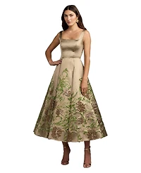 Mac Duggal Women's Embroidered Floral Jacquard A-Line Midi Dress