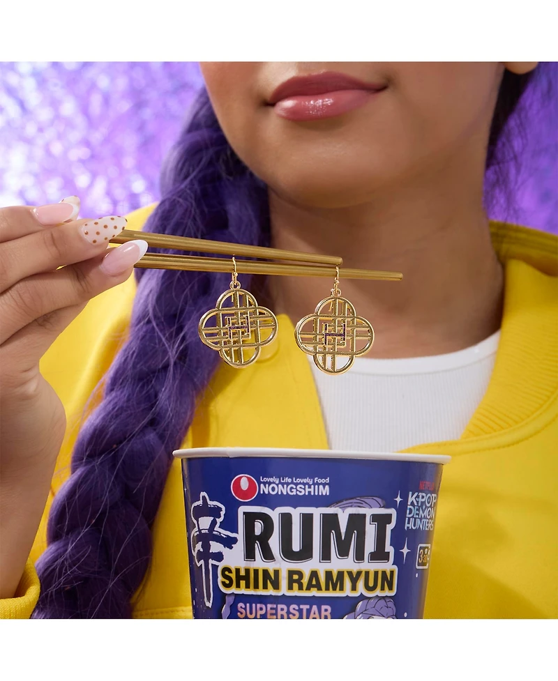 K-Pop Demon Hunters Jewelry Huntrix Logo Dangle Earrings Official License, Gold-Tone Huntix Earrings, K-Pop Gifts
