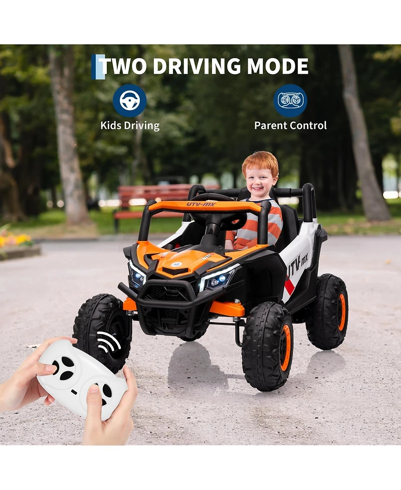 12V Kids Ride On Utv with Remote Control, Battery Powered 4-Wheel Off Road Vehicle with Dual Motors for Outdoor Fun, Orange, Ages 3-6