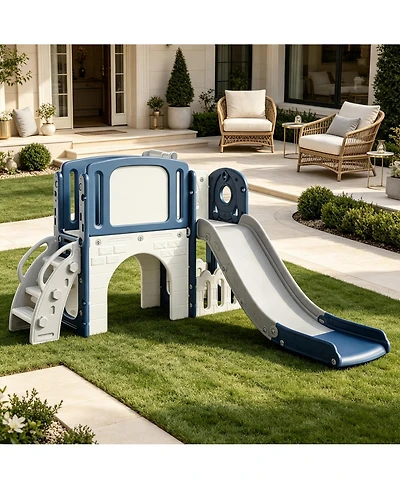 55 Inch Kids Slide with Climber, Toddler Playground Slide for Indoor Outdoor Use, Easy Assembly Plastic Slide, Pink/Blue, Ages 2-6