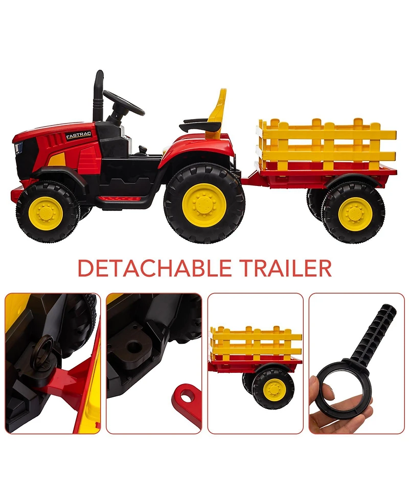 12V Kids Ride On Tractor Toy, Battery Powered Farm Vehicle with Horn and Lights for Outdoor Fun, Green/Blue/Yellow/Red, Ages 3-6