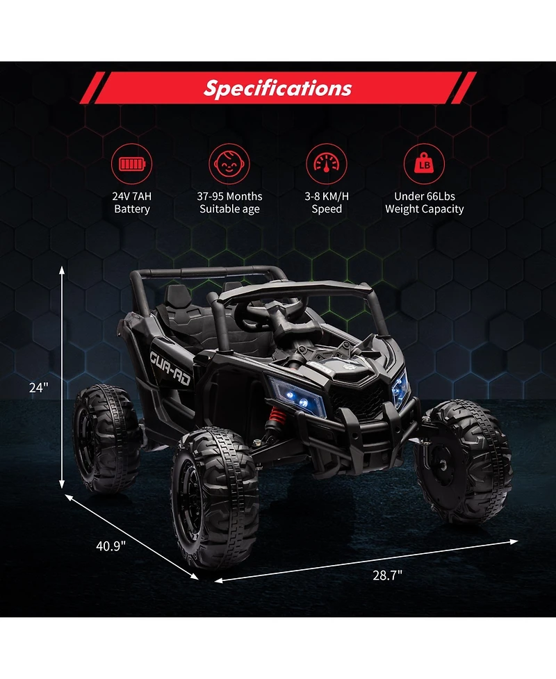 24V Battery Powered Kids Ride On Utv Utility Vehicle, 4-Wheel Off Road Electric Toy for Outdoor Driving Fun, Black/White, Ages 3-8