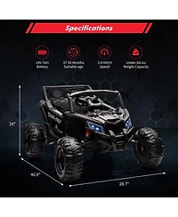 24V Battery Powered Kids Ride On Utv Utility Vehicle, 4-Wheel Off Road Electric Toy for Outdoor Driving Fun, Black/White, Ages 3-8