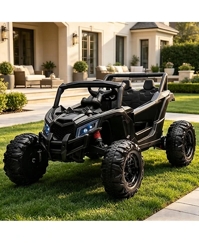 24V Battery Powered Kids Ride On Utv Utility Vehicle, 4-Wheel Off Road Electric Toy for Outdoor Driving Fun, Black/White, Ages 3-8
