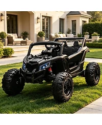 24V Battery Powered Kids Ride On Utv Utility Vehicle, 4-Wheel Off Road Electric Toy for Outdoor Driving Fun, Black/White, Ages 3-8