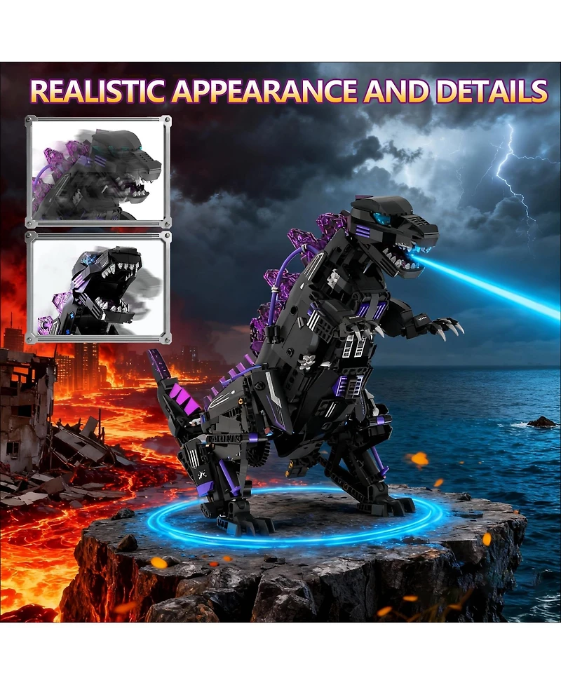 5-in-1 Remote Control Dinosaur Building Blocks Toy Ages 6+, Programmable Rc Robot Kit for Kids, Indoor Outdoor Play, Purple