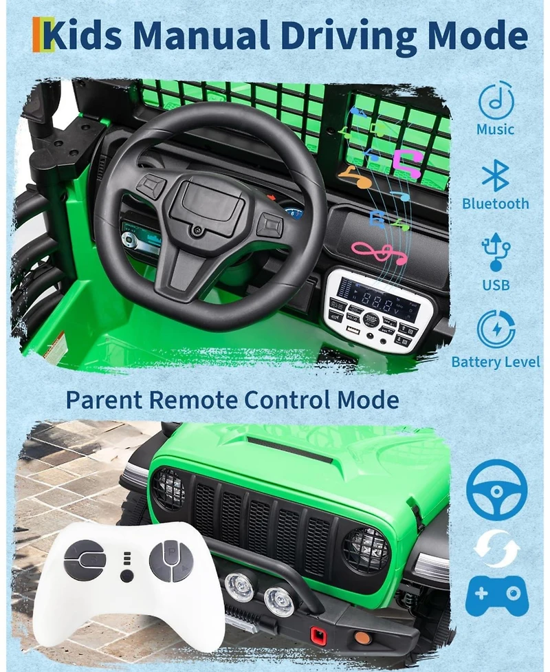 44.7x31.5x28.5 Inch 24V Electric Ride On Truck for Kids, 2-Seater Suv with Remote Control and 4WD, Outdoor Toy for Boys Girls, Green, Ages 3-6