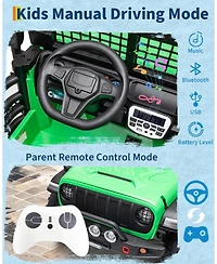 44.7x31.5x28.5 Inch 24V Electric Ride On Truck for Kids, 2-Seater Suv with Remote Control and 4WD, Outdoor Toy for Boys Girls, Green, Ages 3-6