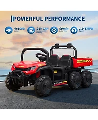 24V 4WD Two-Seater Kids Ride-On Dump Truck, Remote Control, Functional Dump Bed, 3 Speeds, Music Player, All-Terrain Electric Toy