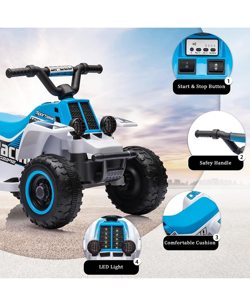 Electric 4-Wheeler Ride On Atv for Kids, 6V Powered, 1.76MPH Max Speed, Rubber Handles, Push-Button Accelerator, Ideal Toy Gift for Boys and Girls